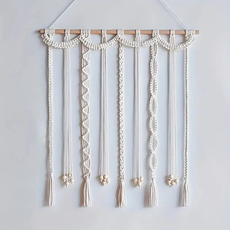 Boho Tassel Wall Art Decor Photo Display with 20 Wooden Clips, 30 Inch Handmade Gallery Hanger 6