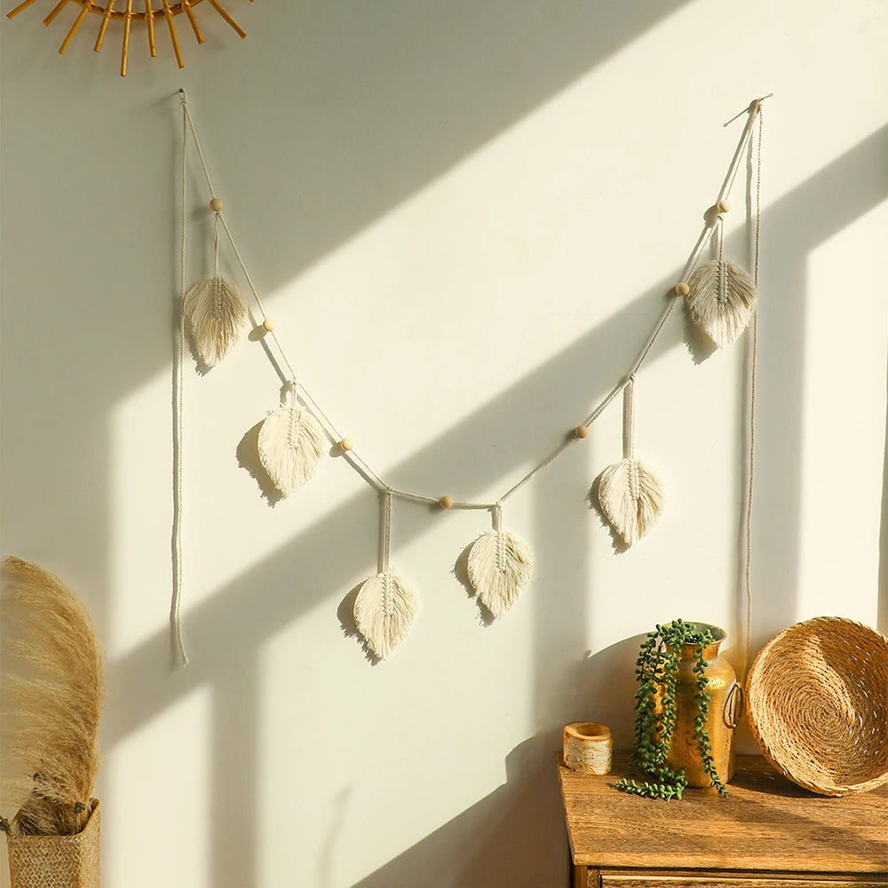 Large Macrame Wall Hanging Tapestry, Natural Cotton, Boho Leaf Design for Living Room Wall Art Decor 5