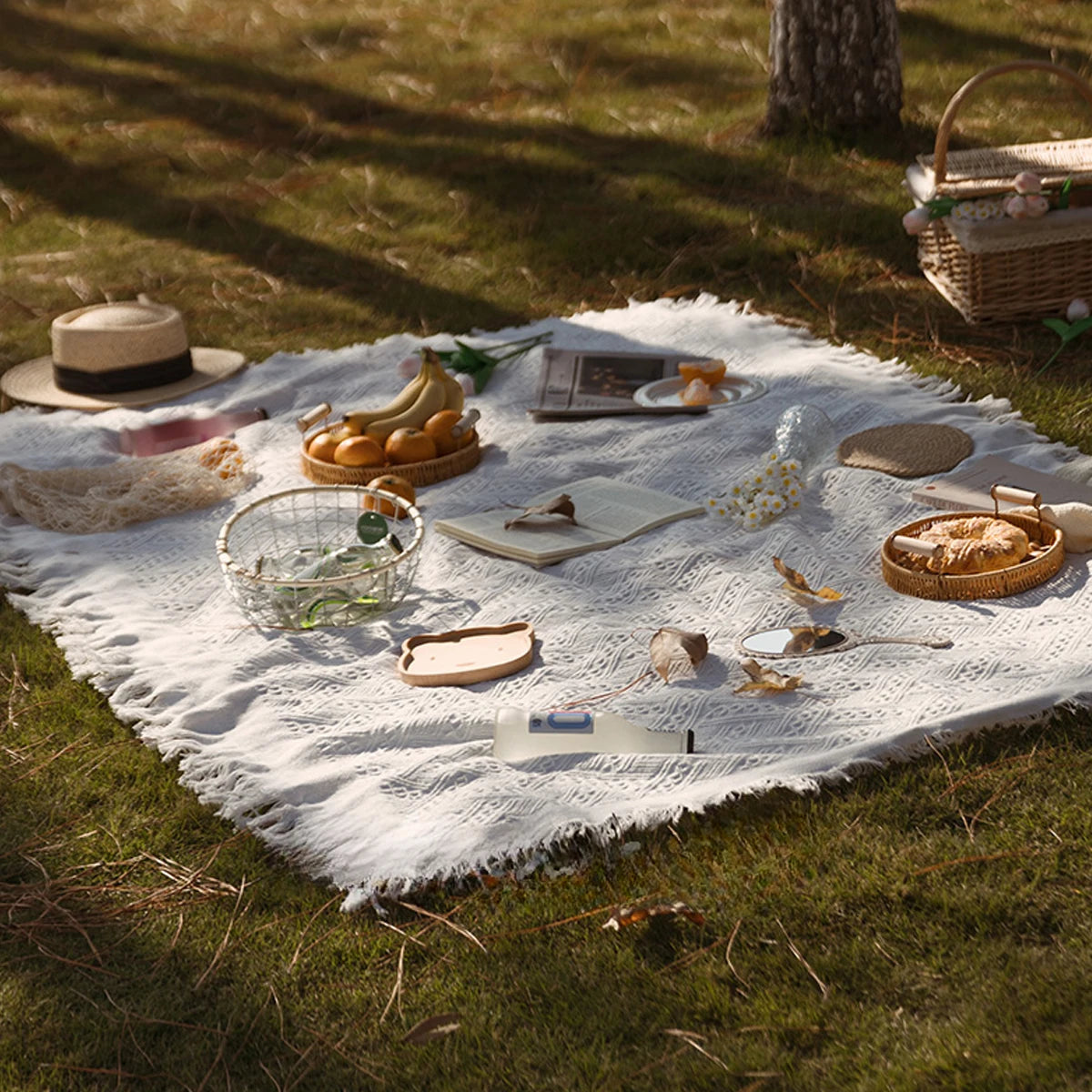 Large Waterproof Picnic Blanket - Moisture-Proof Outdoor Mat for Picnics, Camping, and Beach - French White, 59 x 79 Inches 3
