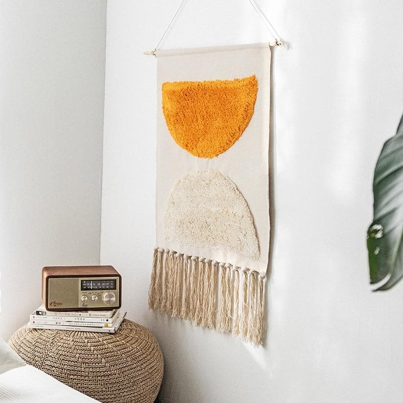 Wall tapestry – Handwoven cotton – Geometric design with tassels – Boho-chic home decor 0