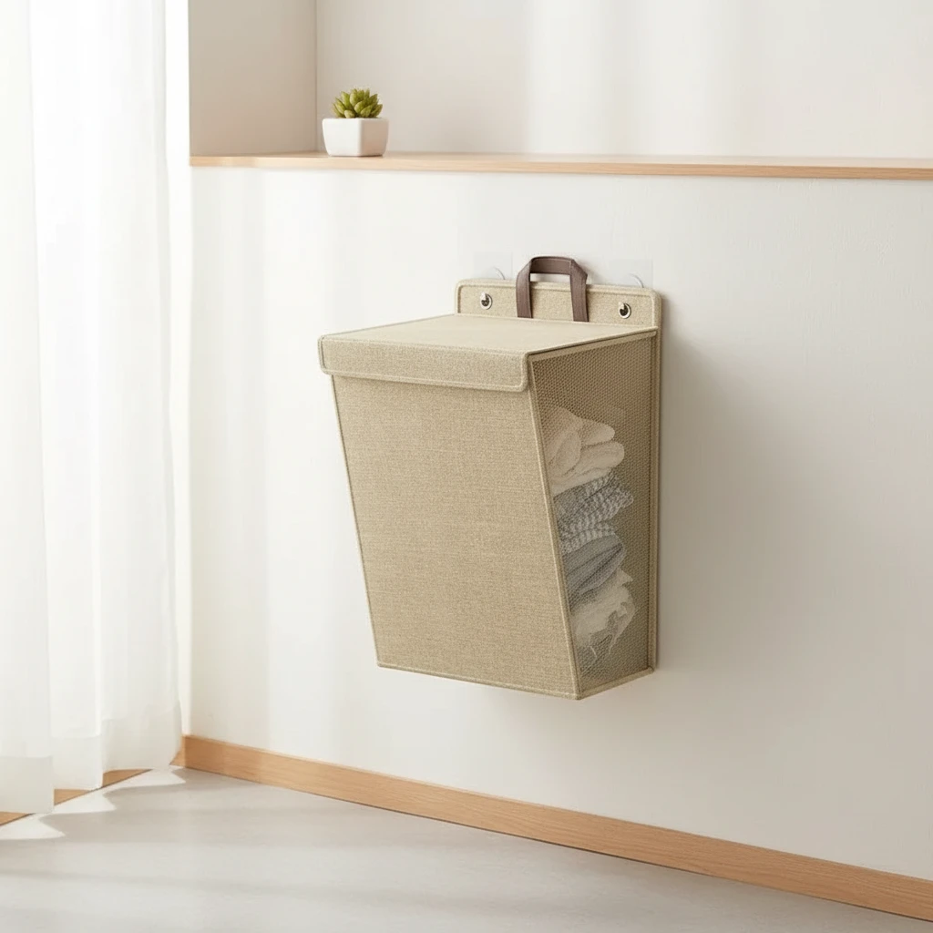 Foldable Wall-Mounted Laundry Basket – Space-Saving Polyester Hamper for Home Organization, Easy Storage, Grey