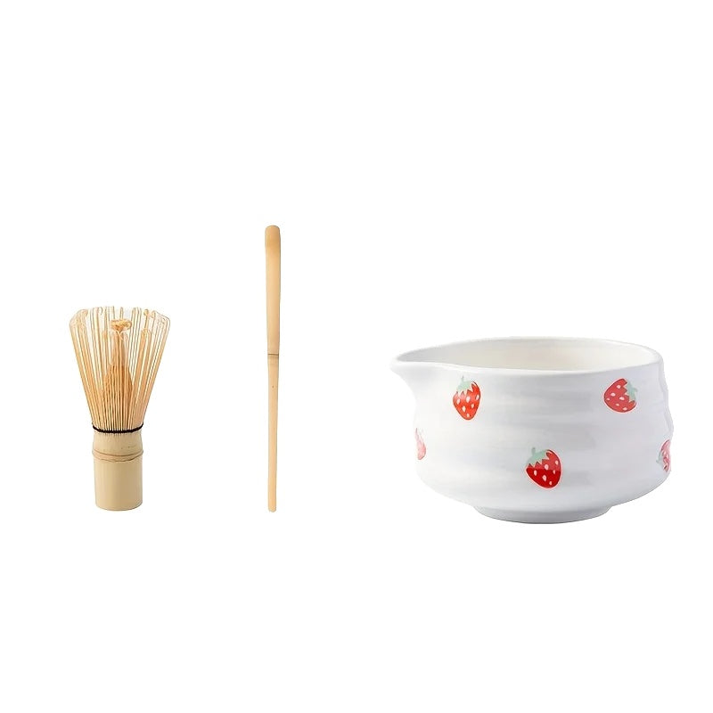Variant image for Japanese Strawberry Matcha Bowl Set with Whisk – Cute Ceramic Tea Bowl for Authentic Matcha Experience-4