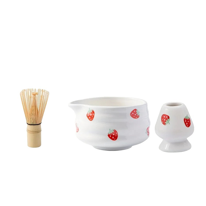 Variant image for Japanese Strawberry Matcha Bowl Set with Whisk – Cute Ceramic Tea Bowl for Authentic Matcha Experience-2