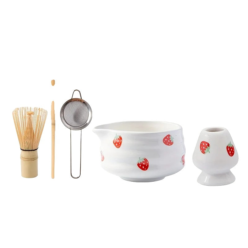 Variant image for Japanese Strawberry Matcha Bowl Set with Whisk – Cute Ceramic Tea Bowl for Authentic Matcha Experience-1