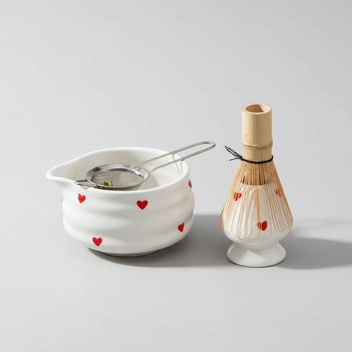 Heart-Shaped Japanese Matcha Bowl Set with Whisk – Authentic Tea Ceremony Tool for Matcha Preparation-1