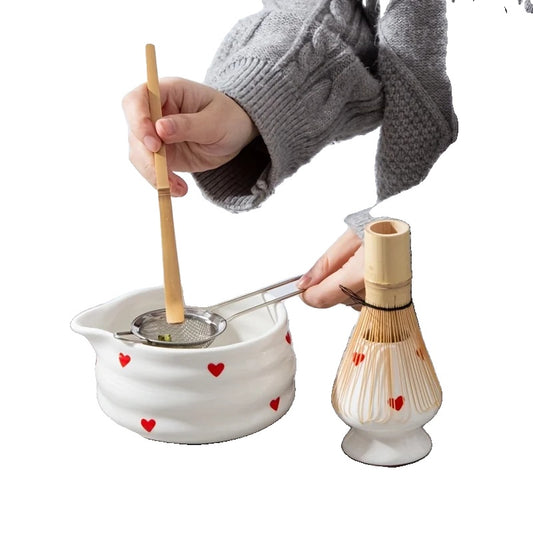 Heart-Shaped Japanese Matcha Bowl Set with Whisk – Authentic Tea Ceremony Tool for Matcha Preparation-1