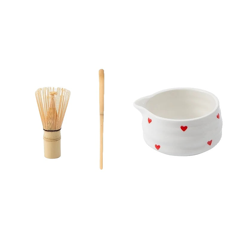 Variant image for Heart-Shaped Japanese Matcha Bowl Set with Whisk – Authentic Tea Ceremony Tool for Matcha Preparation-1