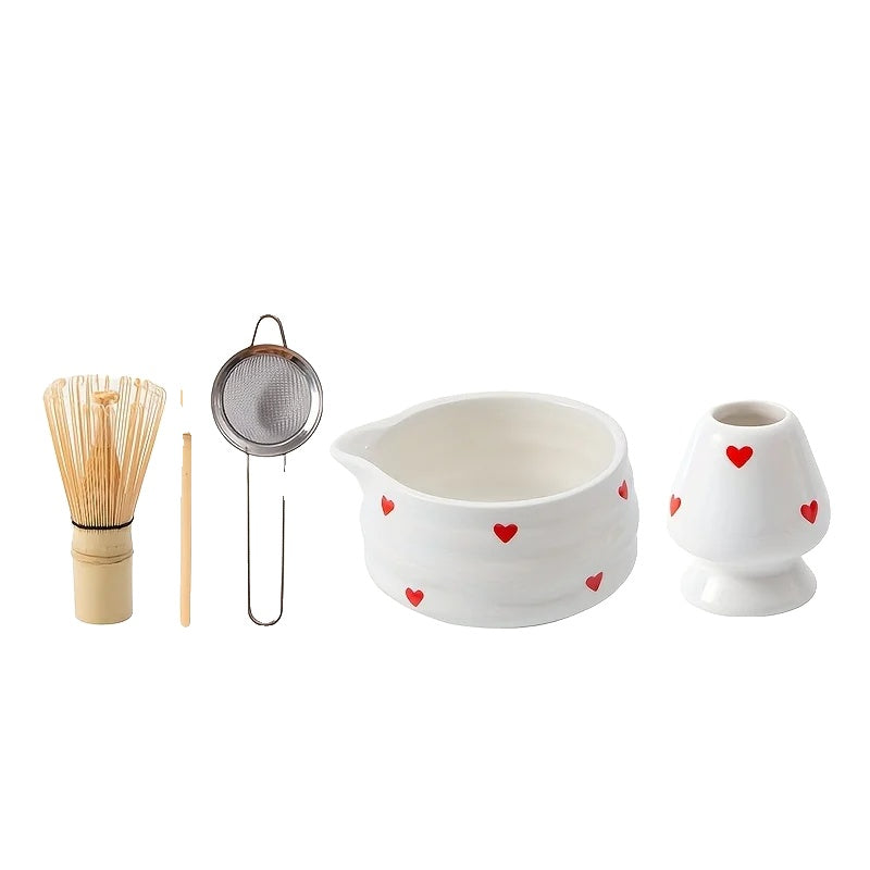 Variant image for Heart-Shaped Japanese Matcha Bowl Set with Whisk – Authentic Tea Ceremony Tool for Matcha Preparation-3