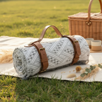 Waterproof Picnic Blanket – Large Woven Mat with PU-Leather Straps