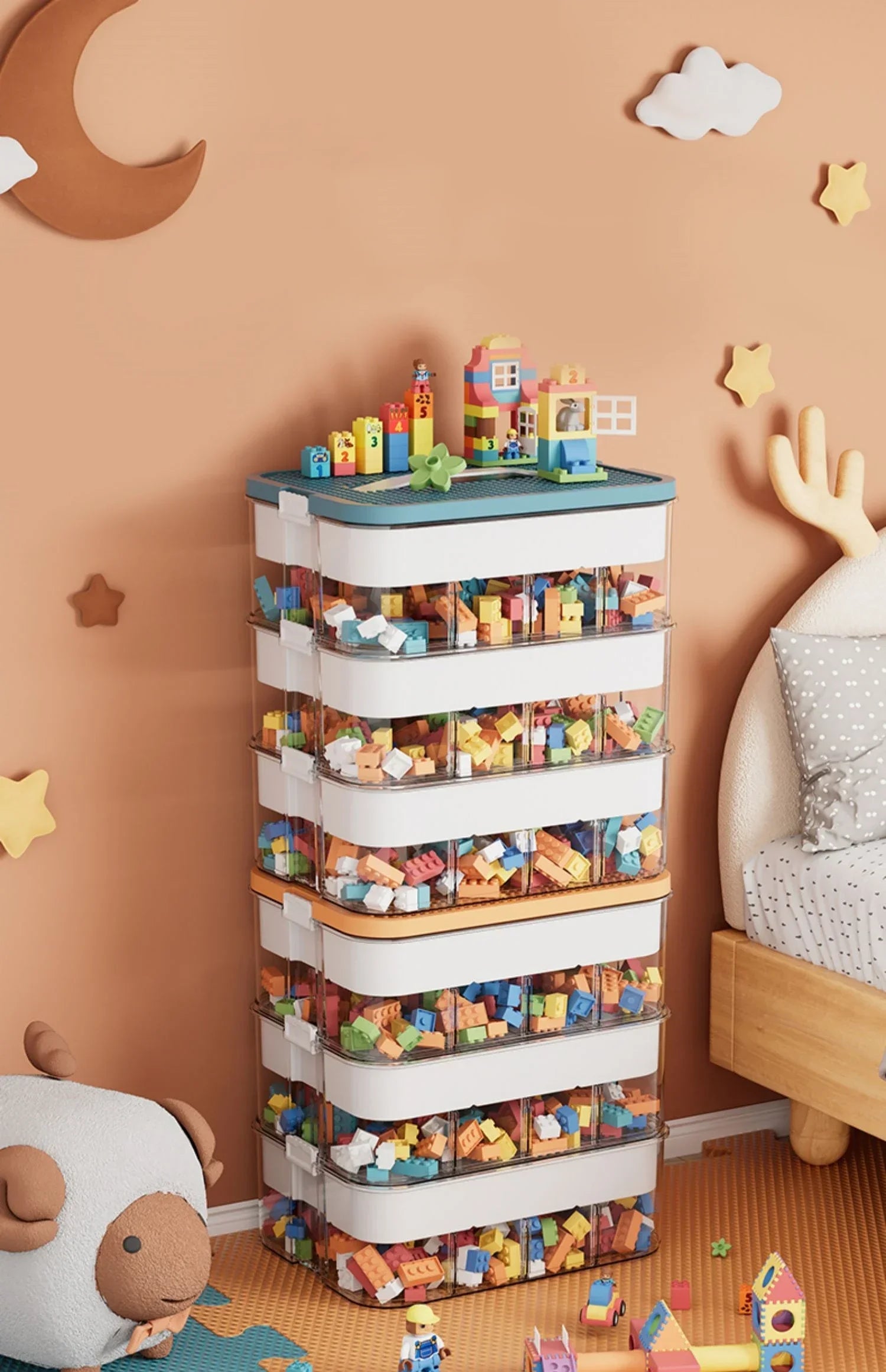 Storage organizer – Durable plastic – Stackable design – Ideal for toys and small items – Modern home or kids' room solution