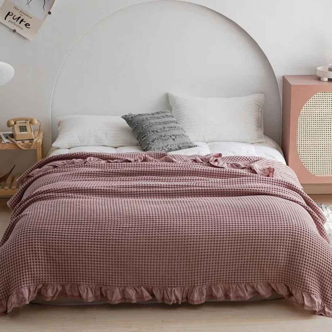 Soft Waffle Throw Blanket with Ruffled Edge