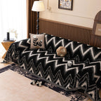 Textured Chevron Sofa Cover – Soft Chenille Couch Protector with Modern Ochre Pattern