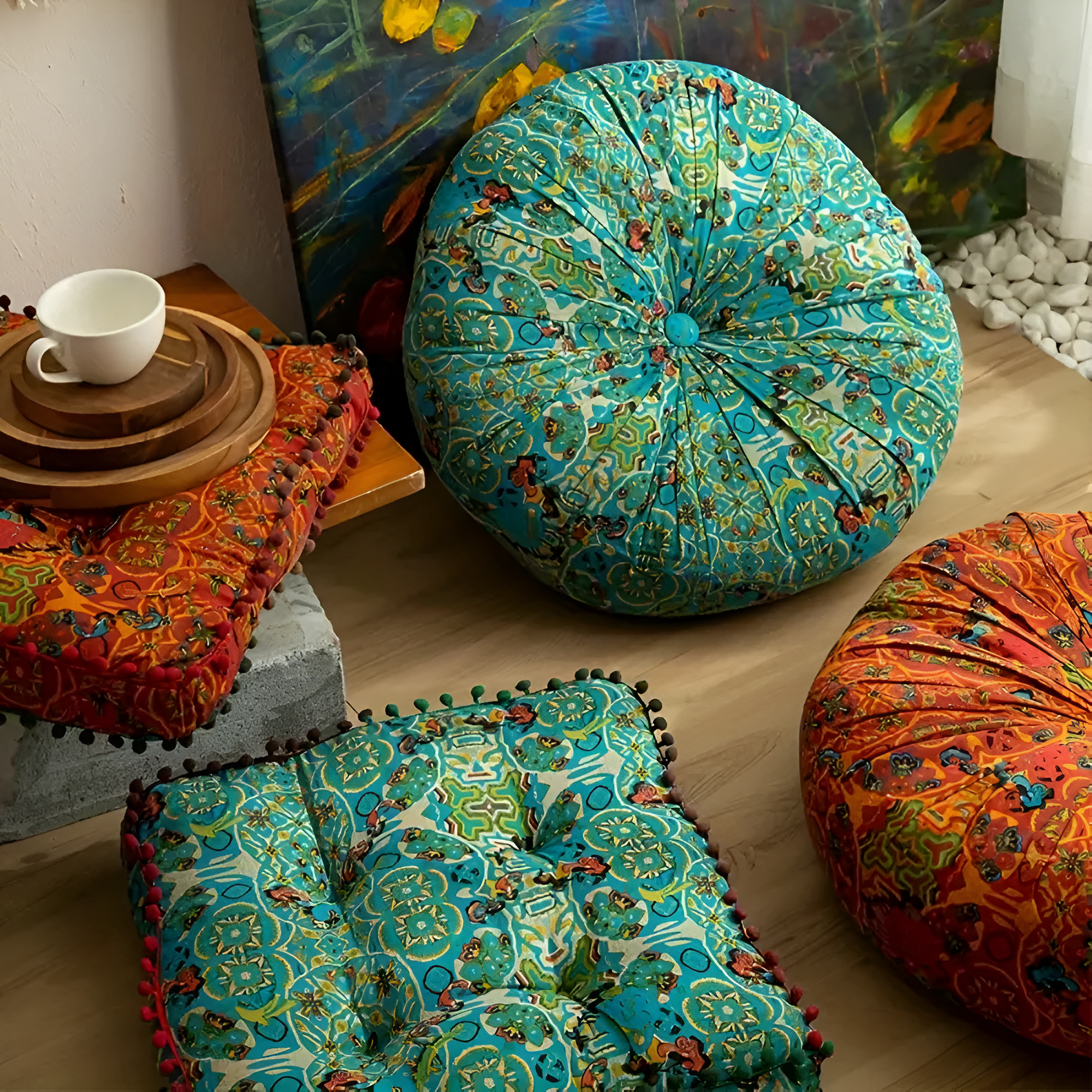 Embroidered Floor Cushion – Stylish Comfort for Your Home