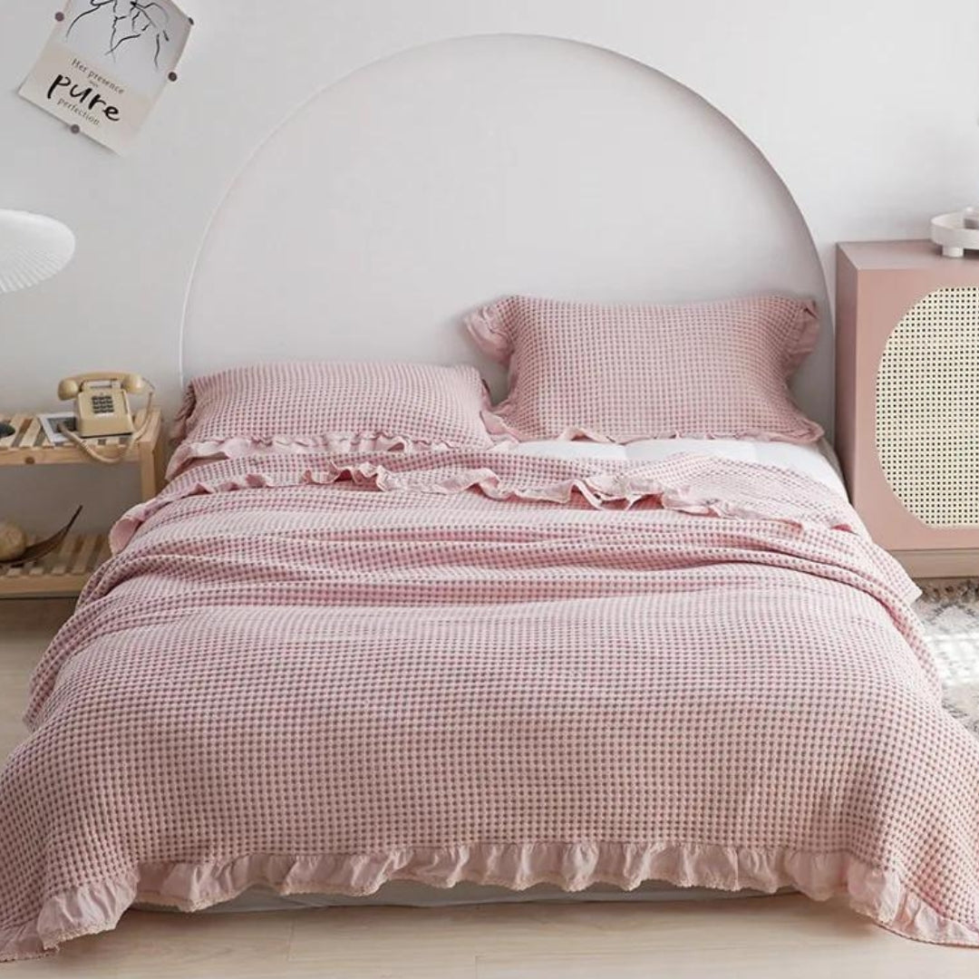 Soft Waffle Throw Blanket with Ruffled Edge