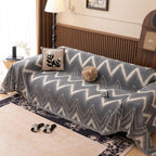 Textured Chevron Sofa Cover – Soft Chenille Couch Protector with Modern Ochre Pattern