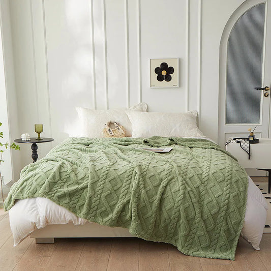 Plush Reversible Blanket with Sherpa Wool-Like Fleece