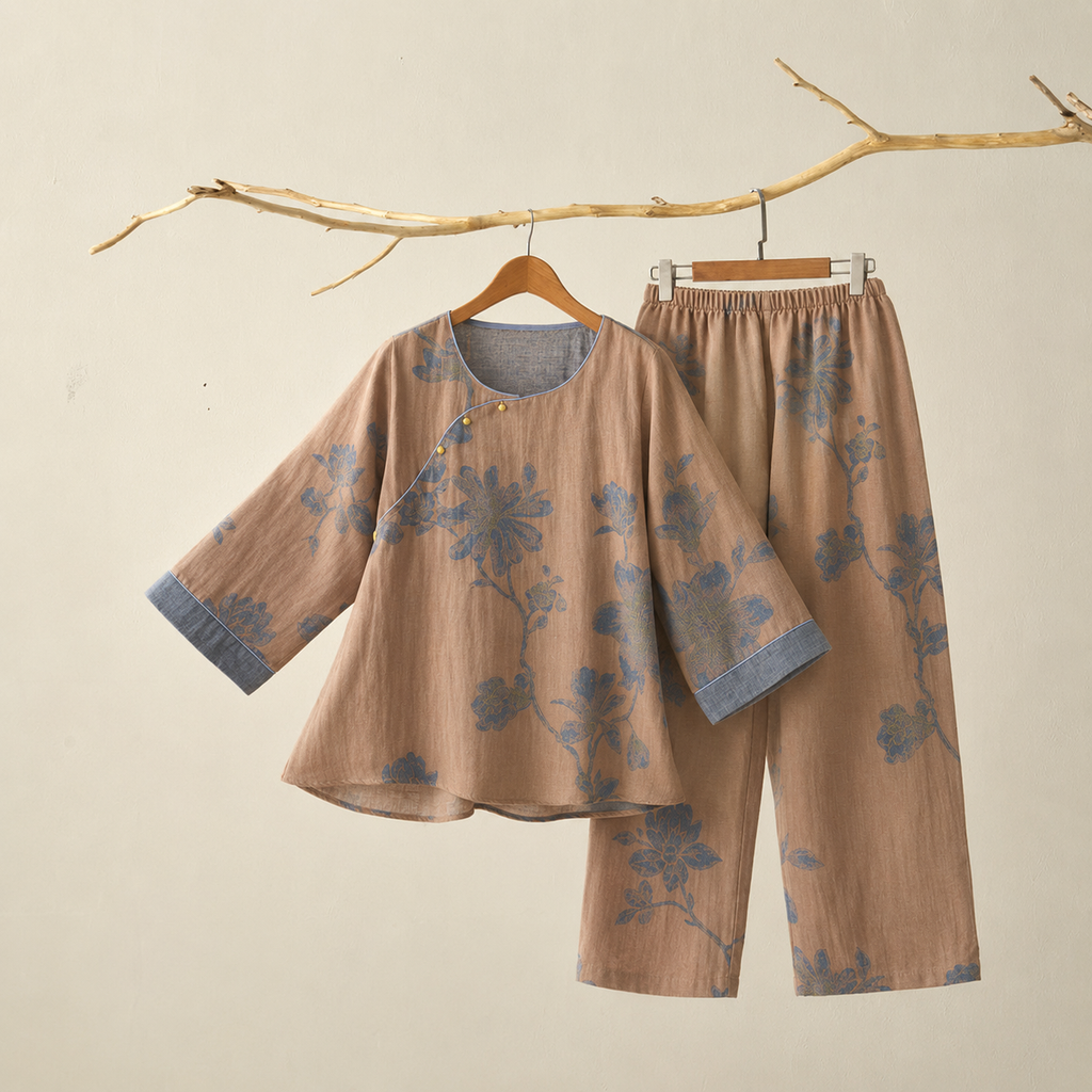 Organic Cotton Ginkgo Leaf Kimono Set