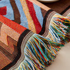 Boho Geometric Sofa Cover with Tassels – Decorative Woven Throw for Couch & Living Room Décor