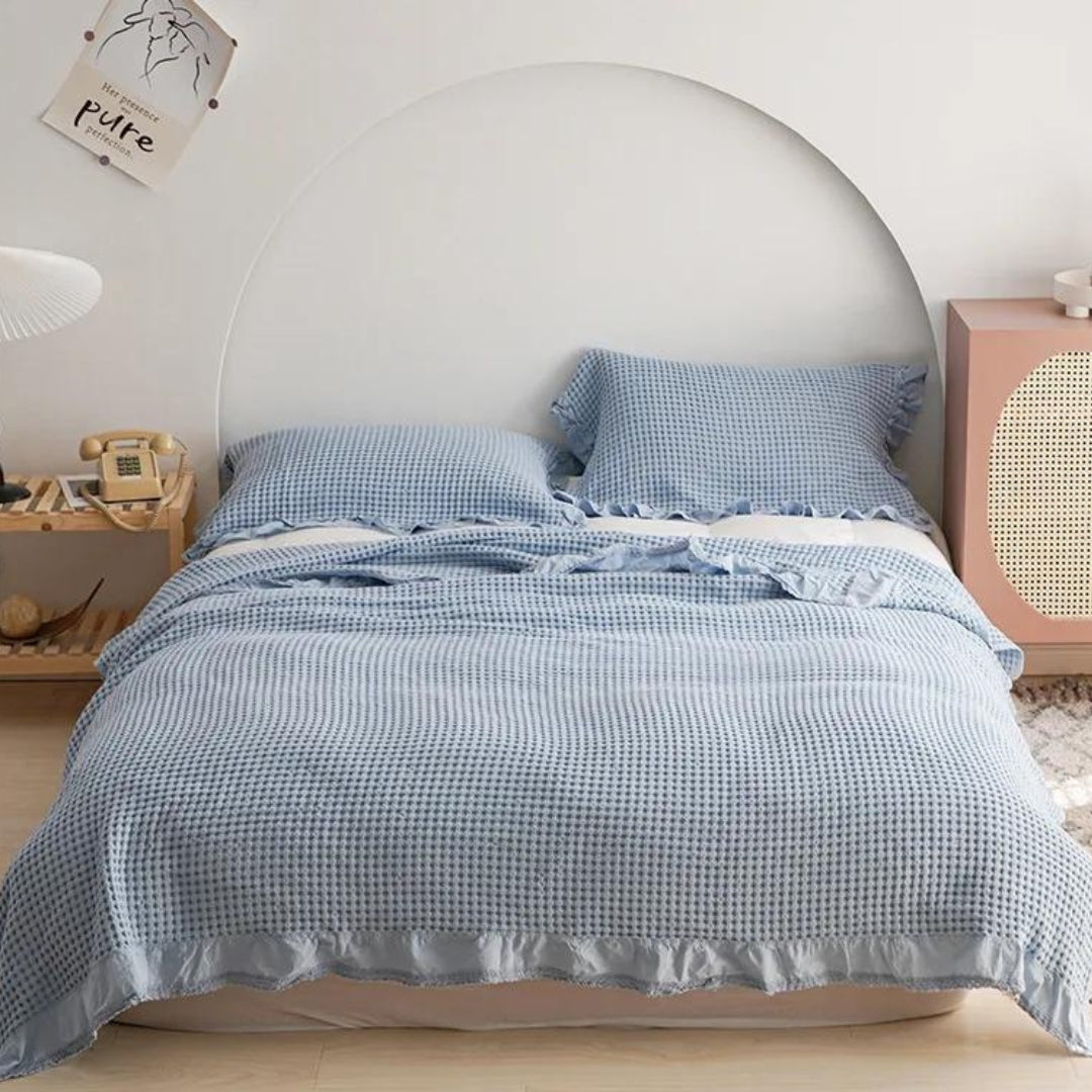 Soft Waffle Throw Blanket with Ruffled Edge