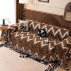 Textured Chevron Sofa Cover – Soft Chenille Couch Protector with Modern Ochre Pattern