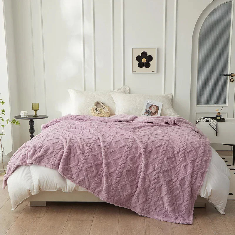 Plush Reversible Blanket with Sherpa Wool-Like Fleece