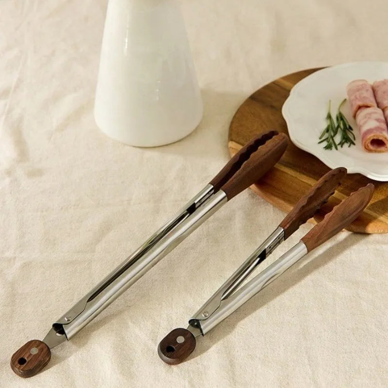 Luxury Wood & Stainless Steel Kitchen Tongs (Set of 2) – 9" & 12"