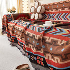 Boho Geometric Sofa Cover with Tassels – Decorative Woven Throw for Couch & Living Room Décor