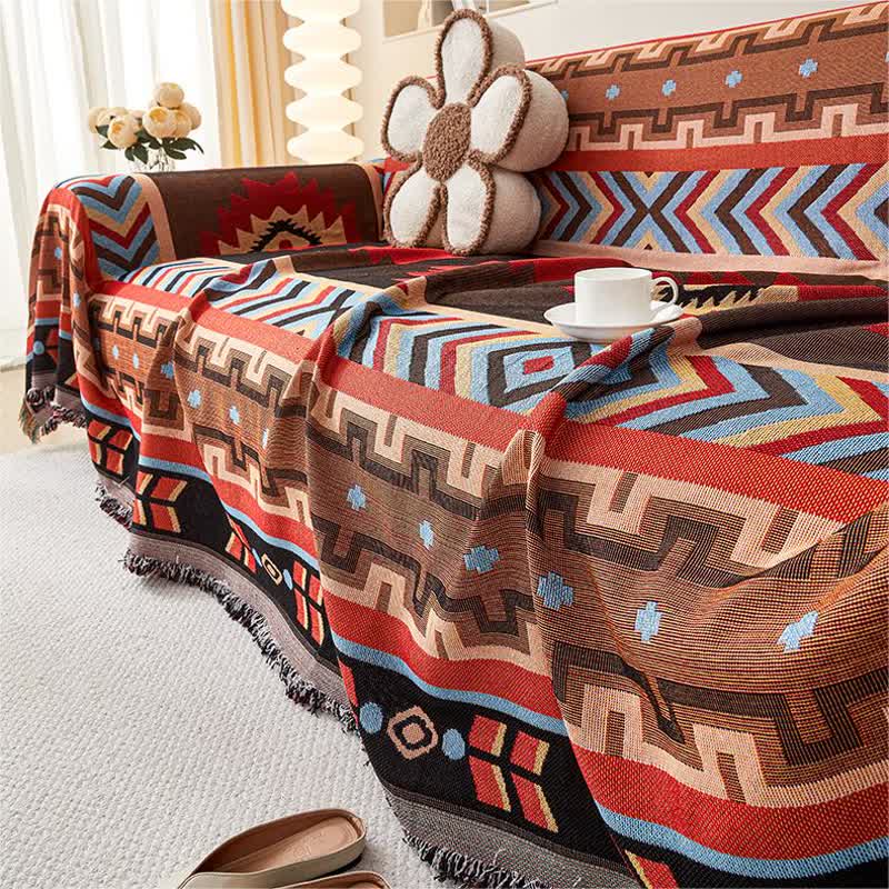 Boho Geometric Couch Cover with Tassels