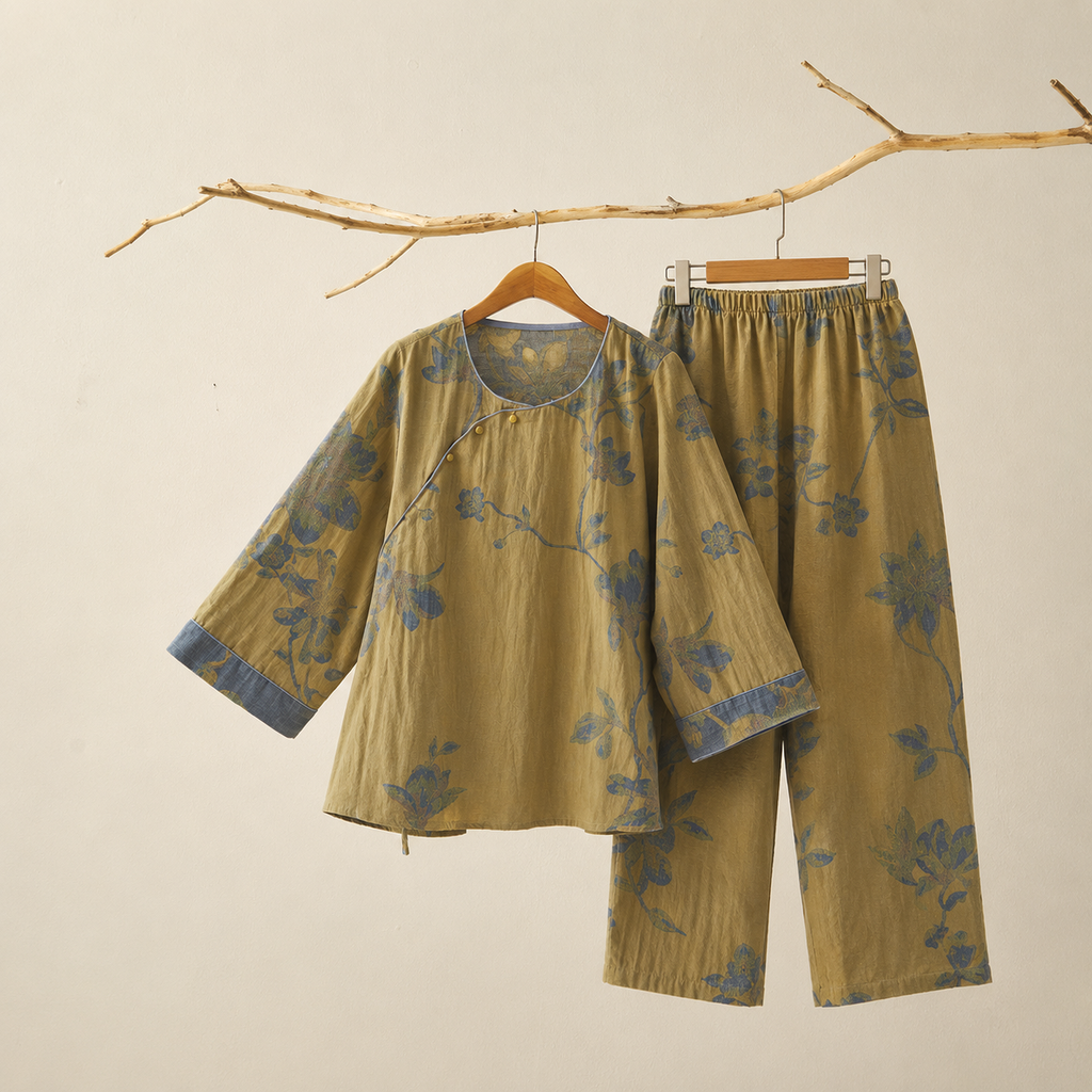 Organic Cotton Ginkgo Leaf Kimono Set
