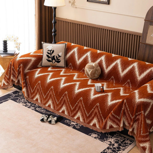 Ochre streak textured sofa cover
