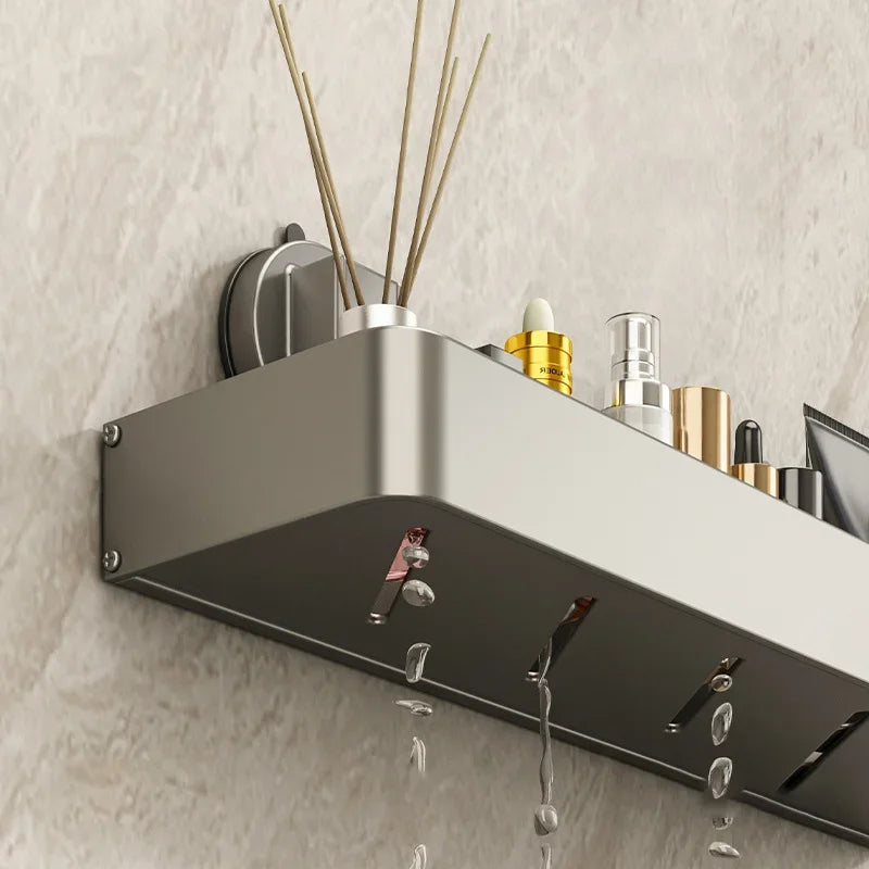 Elegant Gray Floating Shelves Bathroom - Wall-Mount Storage Solution