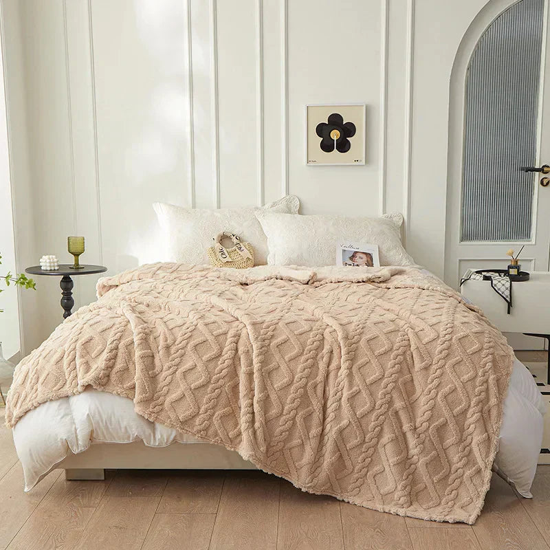 Plush Reversible Blanket with Sherpa Wool-Like Fleece