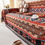 Boho Geometric Sofa Cover with Tassels – Decorative Woven Throw for Couch & Living Room Décor