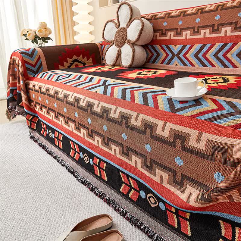 Boho Geometric Couch Cover with Tassels