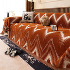 Textured Chevron Sofa Cover – Soft Chenille Couch Protector with Modern Ochre Pattern