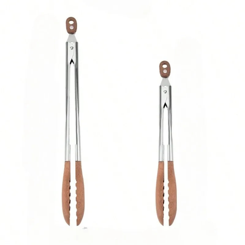 Luxury Wood & Stainless Steel Kitchen Tongs (Set of 2) – 9" & 12"
