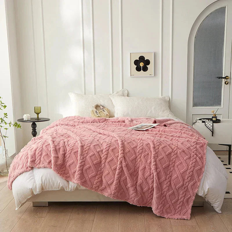 Plush Reversible Blanket with Sherpa Wool-Like Fleece