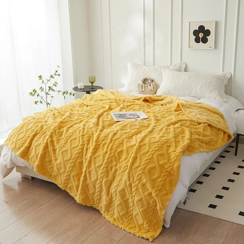 Plush Reversible Blanket with Sherpa Wool-Like Fleece
