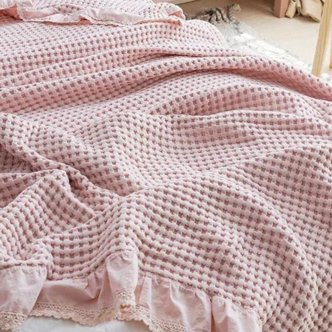 Soft Waffle Throw Blanket with Ruffled Edge
