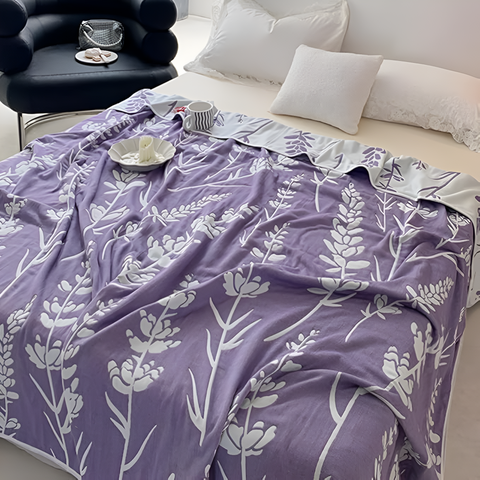 Serene Lavender Floral Cotton Blanket
