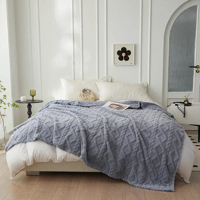 Plush Reversible Blanket with Sherpa Wool-Like Fleece