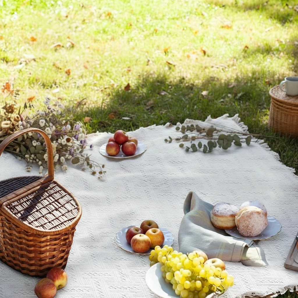 Waterproof Picnic Blanket – Large Woven Mat with PU-Leather Straps