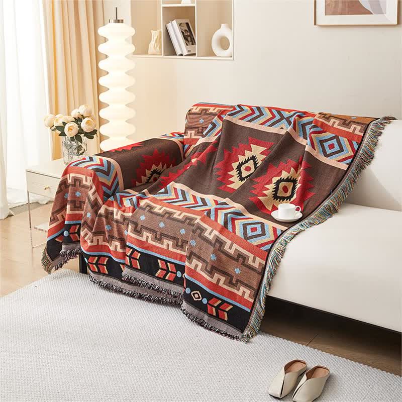 Boho Geometric Couch Cover with Tassels