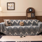 Textured Chevron Sofa Cover – Soft Chenille Couch Protector with Modern Ochre Pattern