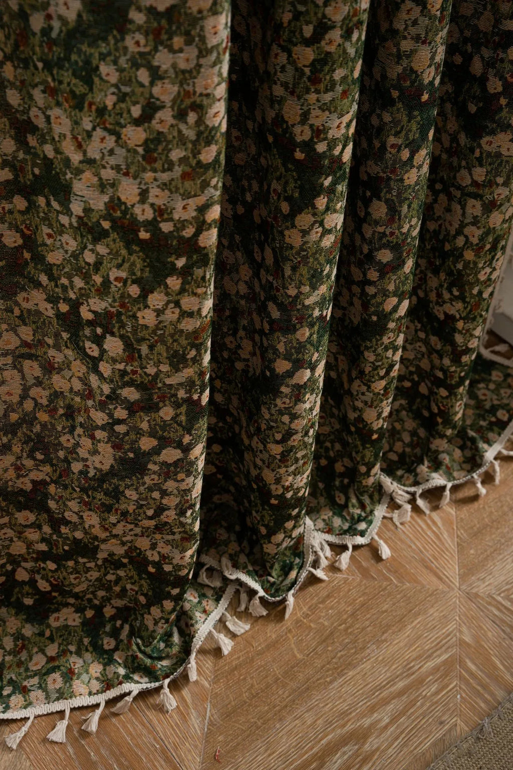 Soft Floral Curtain with Light-Filtering Fabric & Boho Tassel Trim