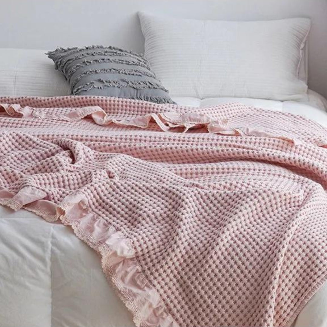 Soft Waffle Throw Blanket with Ruffled Edge