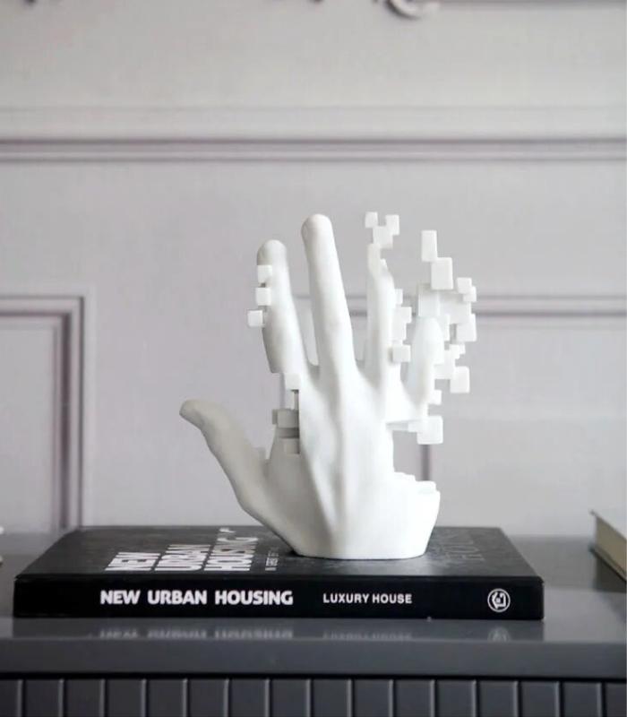 Abstract hand sculpture – Handcrafted resin – White contemporary art for home decor – 7.9 x 7.5 in 0