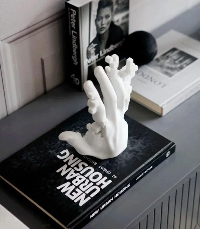 Abstract hand sculpture – Handcrafted resin – White contemporary art for home decor – 7.9 x 7.5 in 2