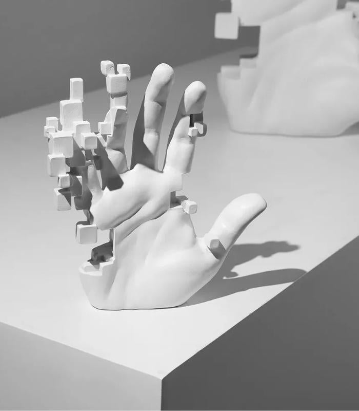 Abstract hand sculpture – Handcrafted resin – White contemporary art for home decor – 7.9 x 7.5 in 3