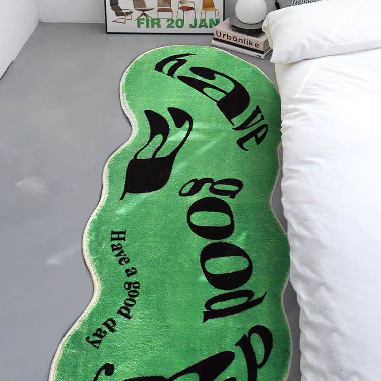 Accent rug – Plush fabric – Green and white trippy design – Non-slip for living room or bedroom 4